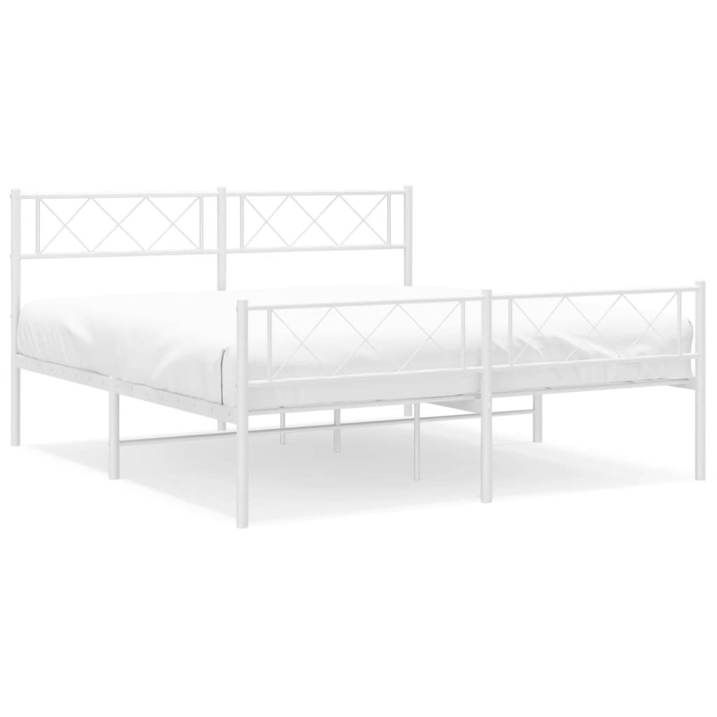 Metal Bed Frame without Mattress with Footboard White 135x190 cm 372343