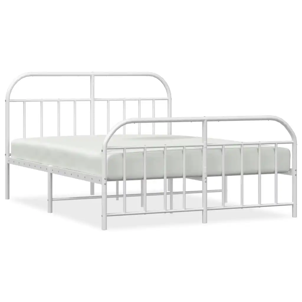 Metal Bed Frame with Headboard and Footboard White 153x203 cm Queen 353704