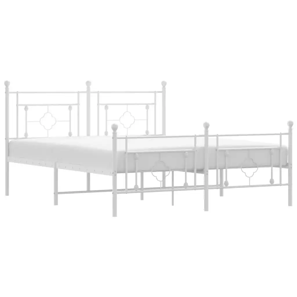 Metal Bed Frame with Headboard and Footboard White 150x200 cm 374408