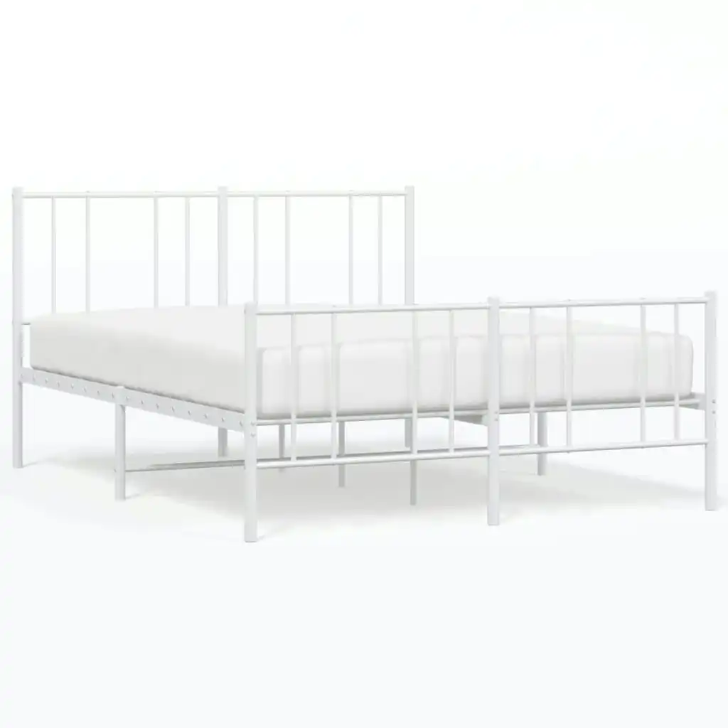 Metal Bed Frame with Headboard and Footboard White 153x203 cm Queen Size 352549