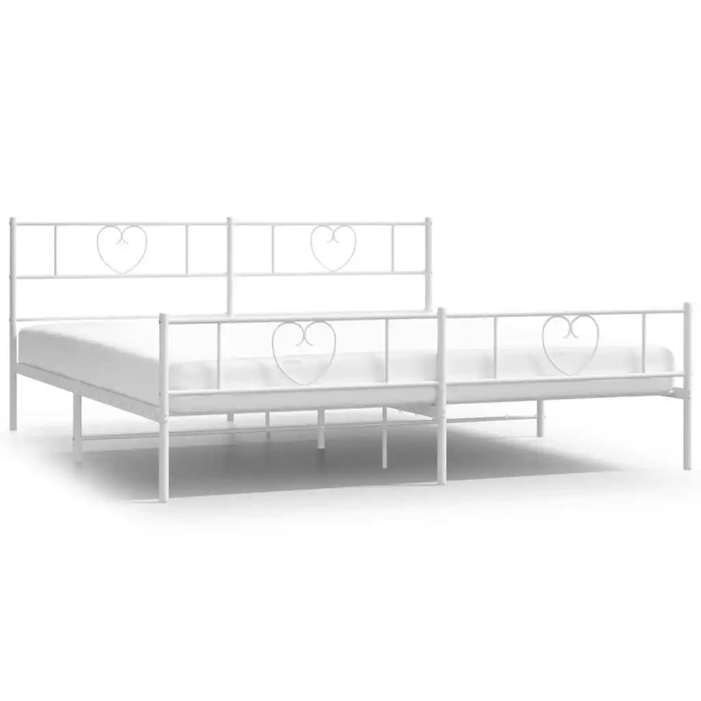 Metal Bed Frame with Headboard and Footboard White 183x203 cm King Size 355534