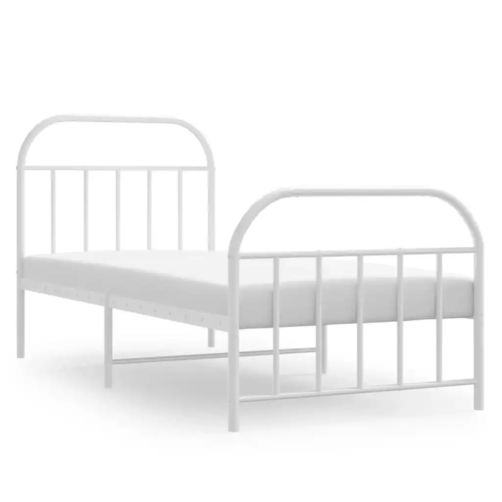 Metal Bed Frame with Headboard and Footboard White 92x187 cm Single Size 353694