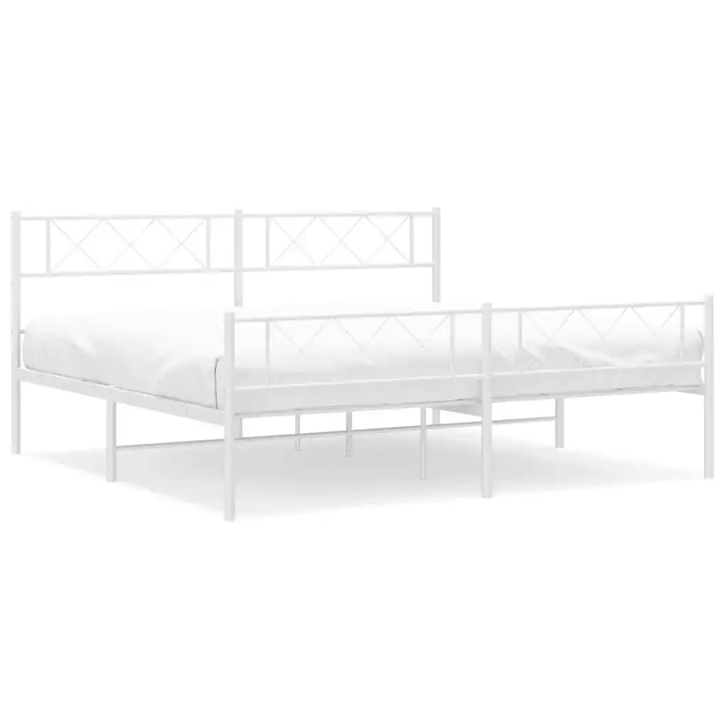 Metal Bed Frame with Headboard and Footboard White 183x203 cm King Size 372348