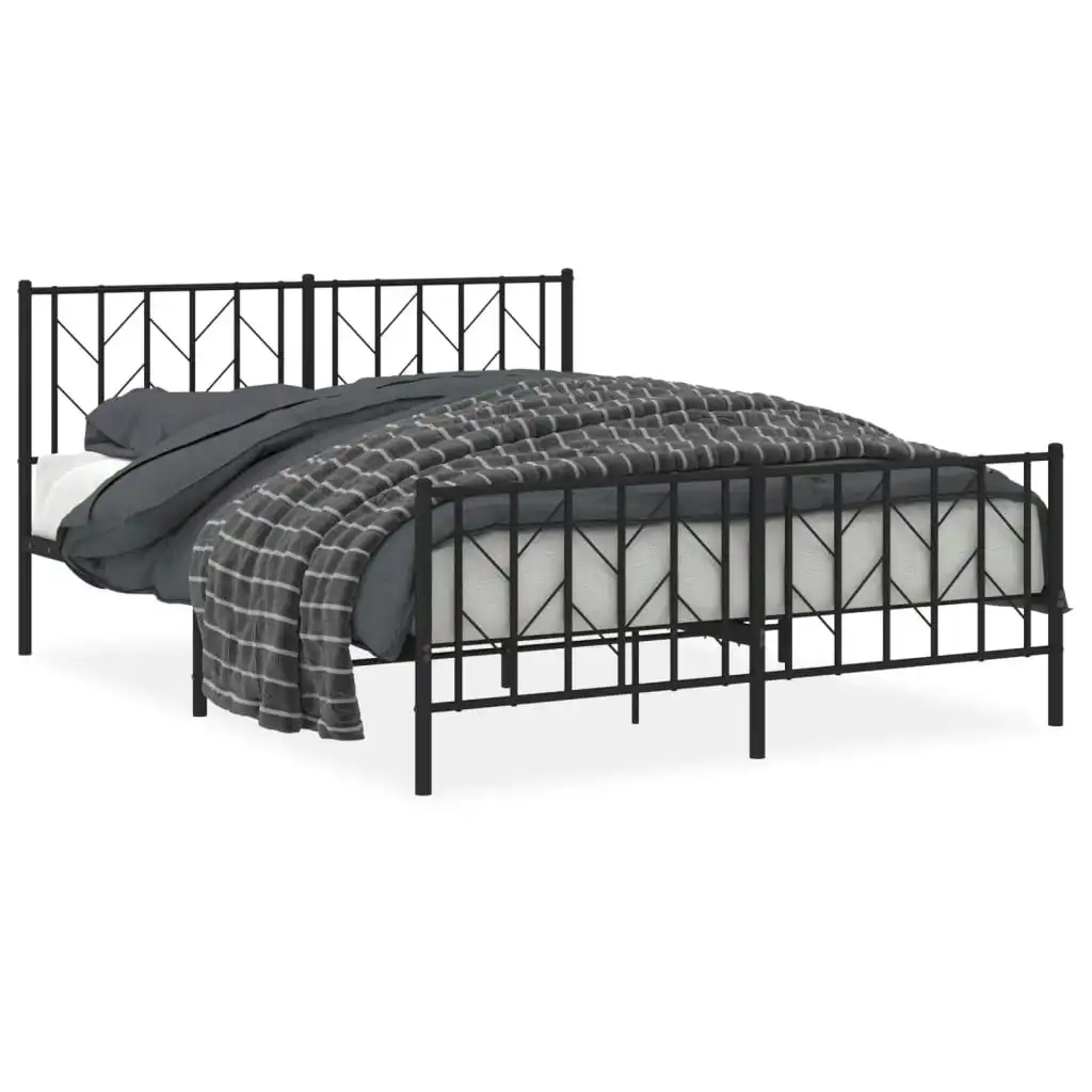 Metal Bed Frame with Headboard and FootboardÂ Black 150x200 cm 374457