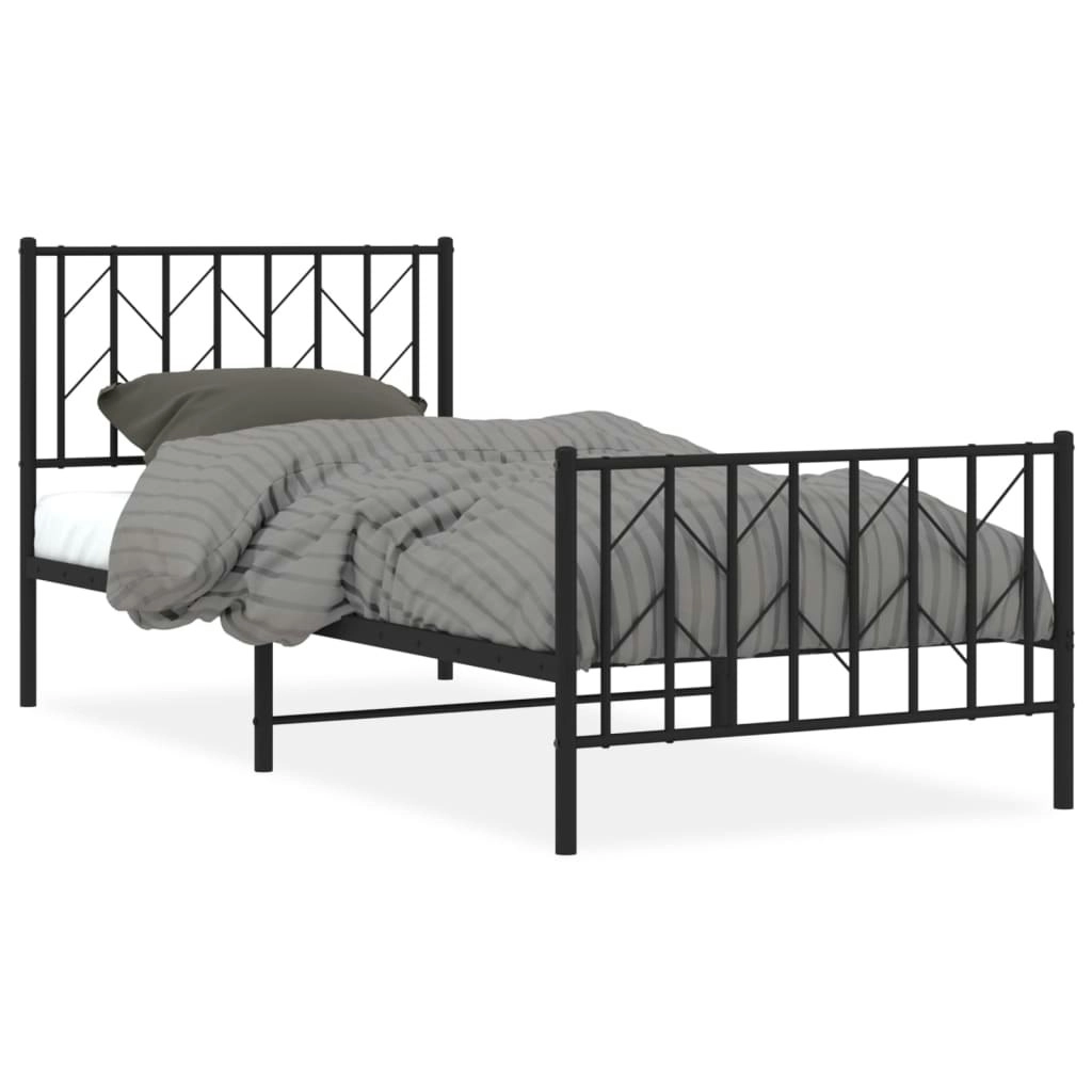 Metal Bed Frame with Headboard and FootboardÂ Black 90x190 cm 374447