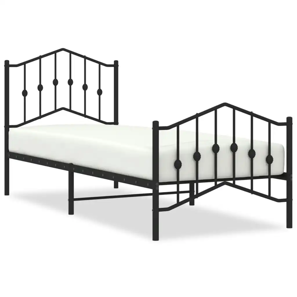 Metal Bed Frame with Headboard and FootboardÂ Black 92x187 cm Single Size 373799