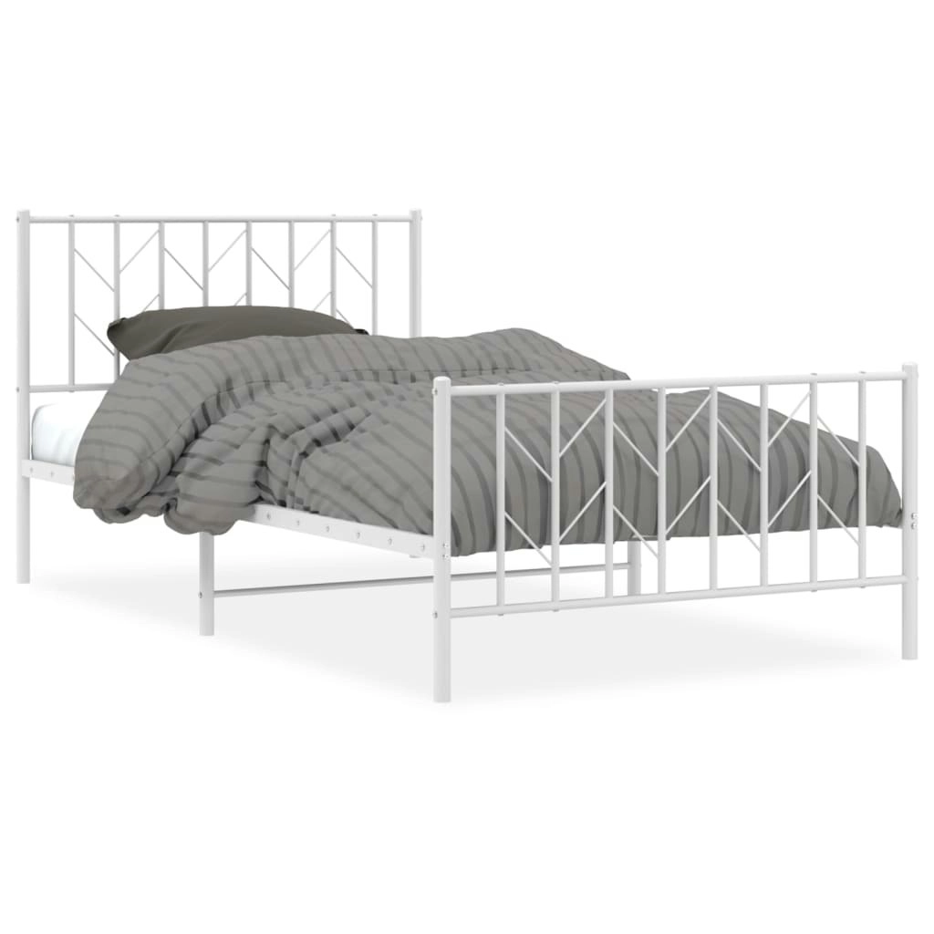 Metal Bed Frame with Headboard and FootboardÂ White 107x203 cm 374500