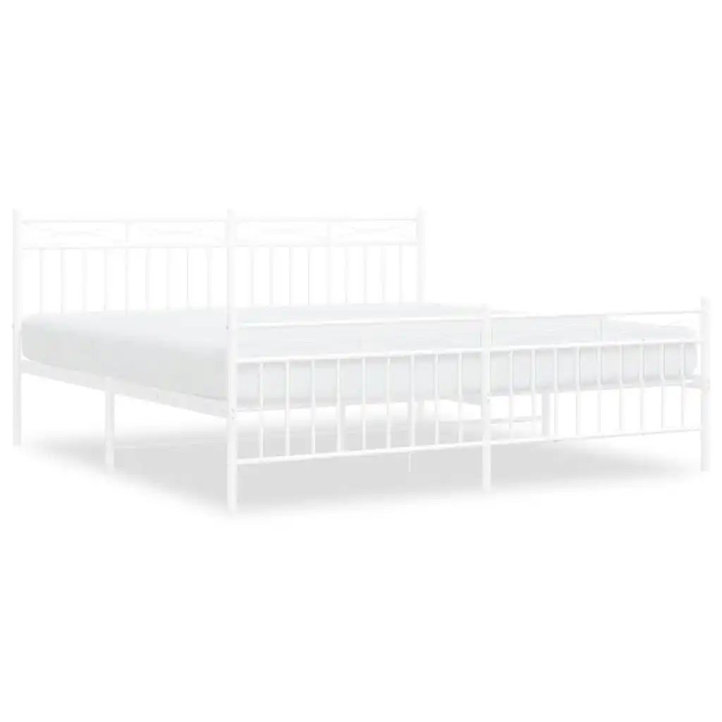 Metal Bed Frame with Headboard and FootboardÂ White 183x203 cm King Size 373762