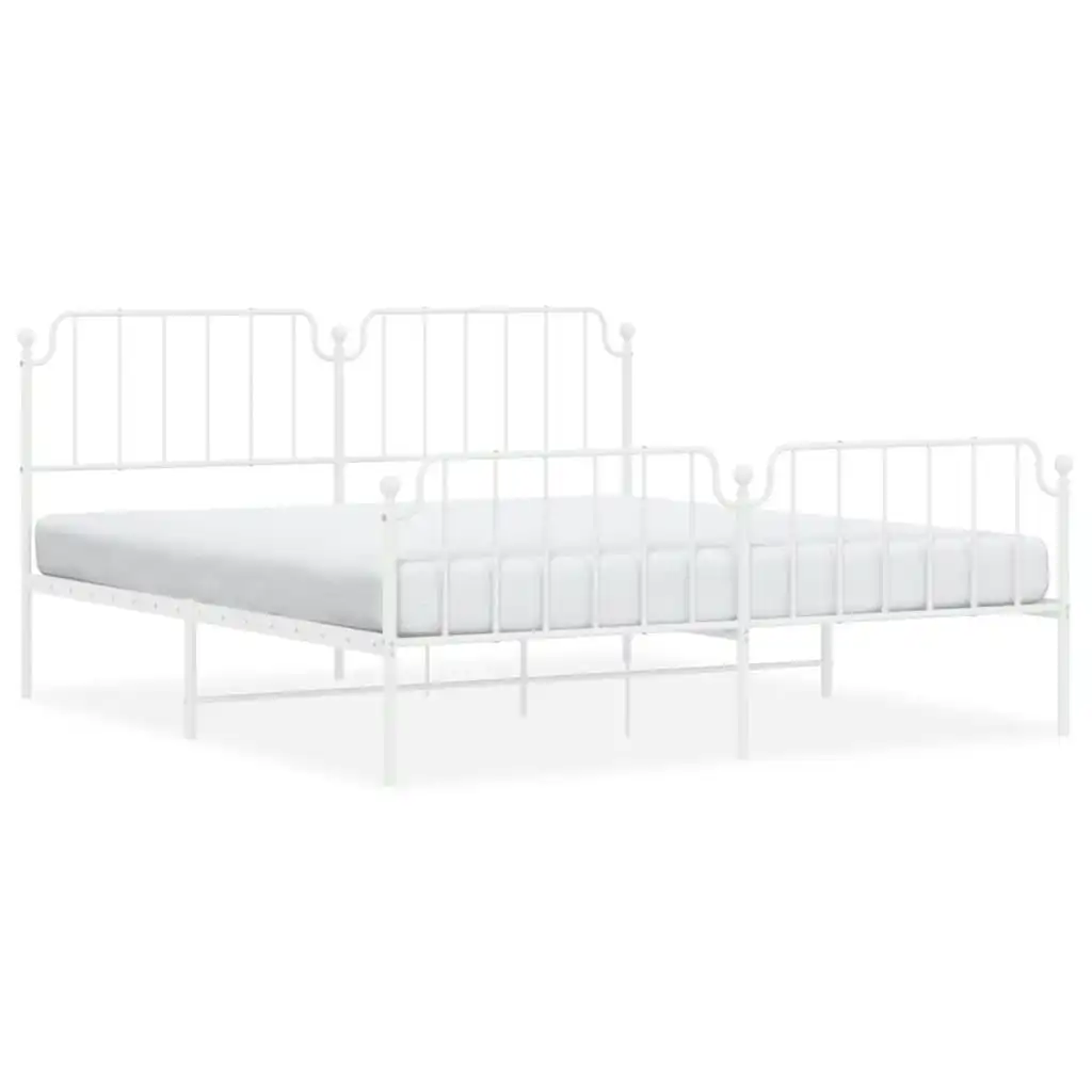 Metal Bed Frame with Headboard and FootboardÂ White 183x203 cm King Size 373958