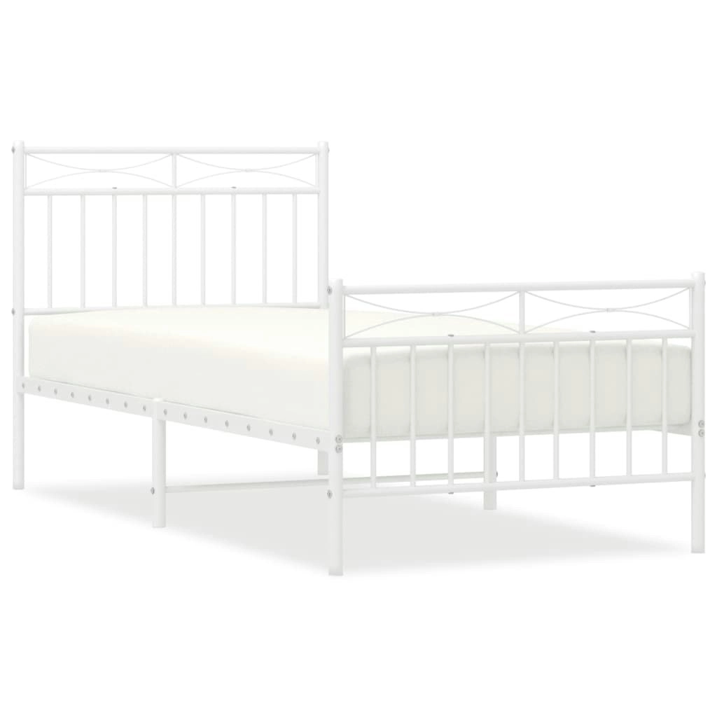 Metal Bed Frame with Headboard and FootboardÂ White 92x187 cm Single Size 373750