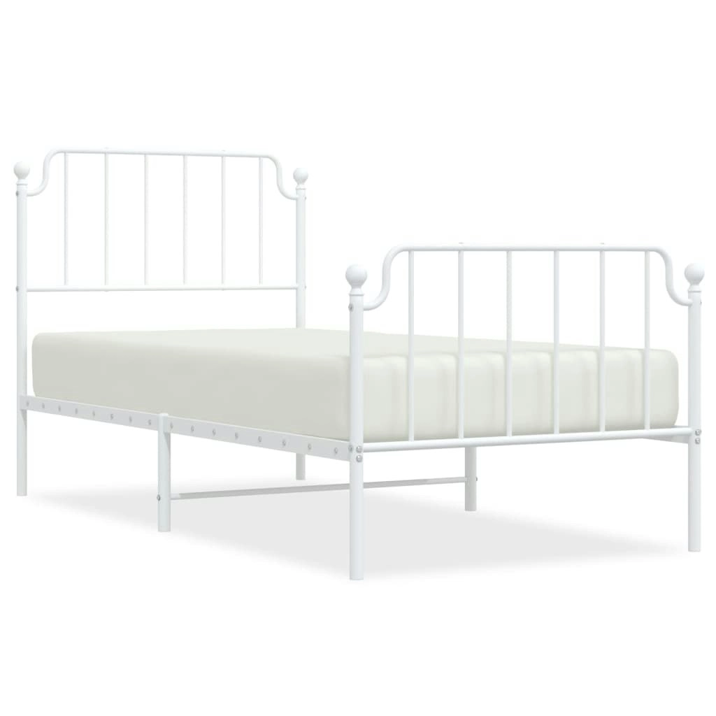 Metal Bed Frame with Headboard and FootboardÂ White 92x187 cm Single Size 373946