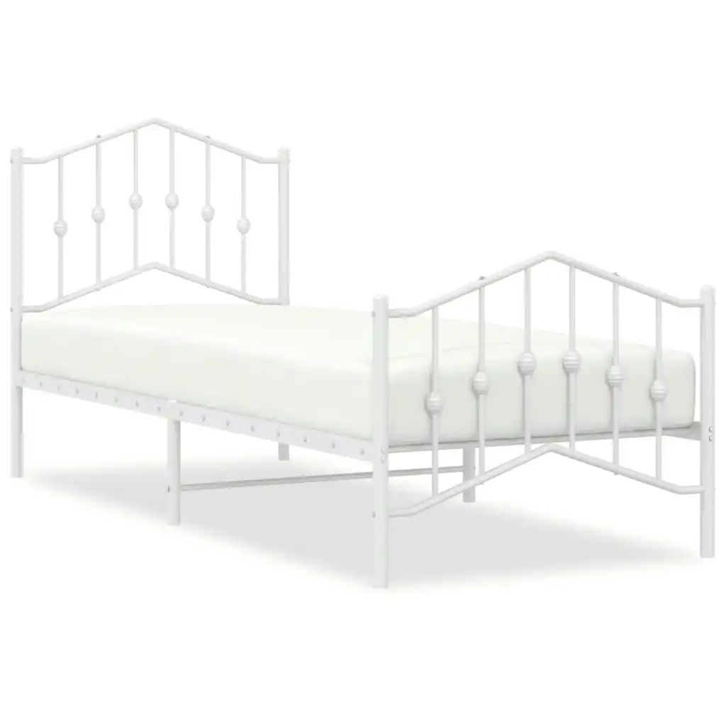 Metal Bed Frame with Headboard and FootboardÂ White 92x187 cm Single Size 373848