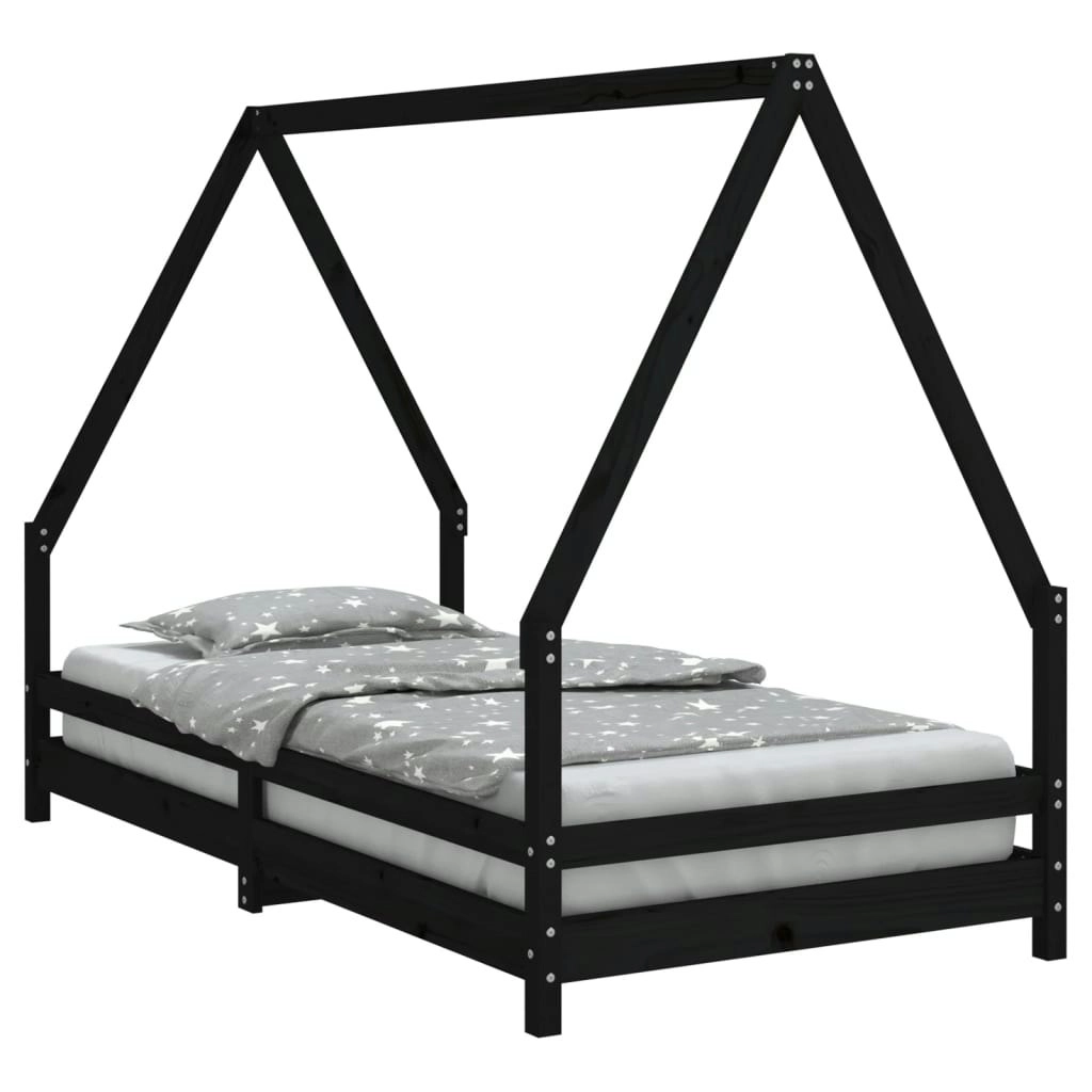 Kids Bed Frame Black 90x190 cm Solid Wood Pine 834494