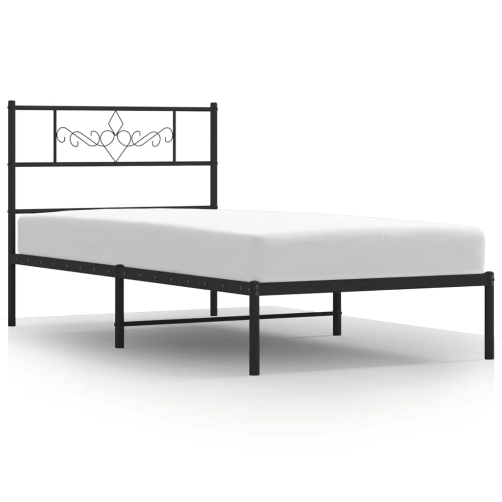 Metal Bed Frame with Headboard Black 107x203 cm 355263