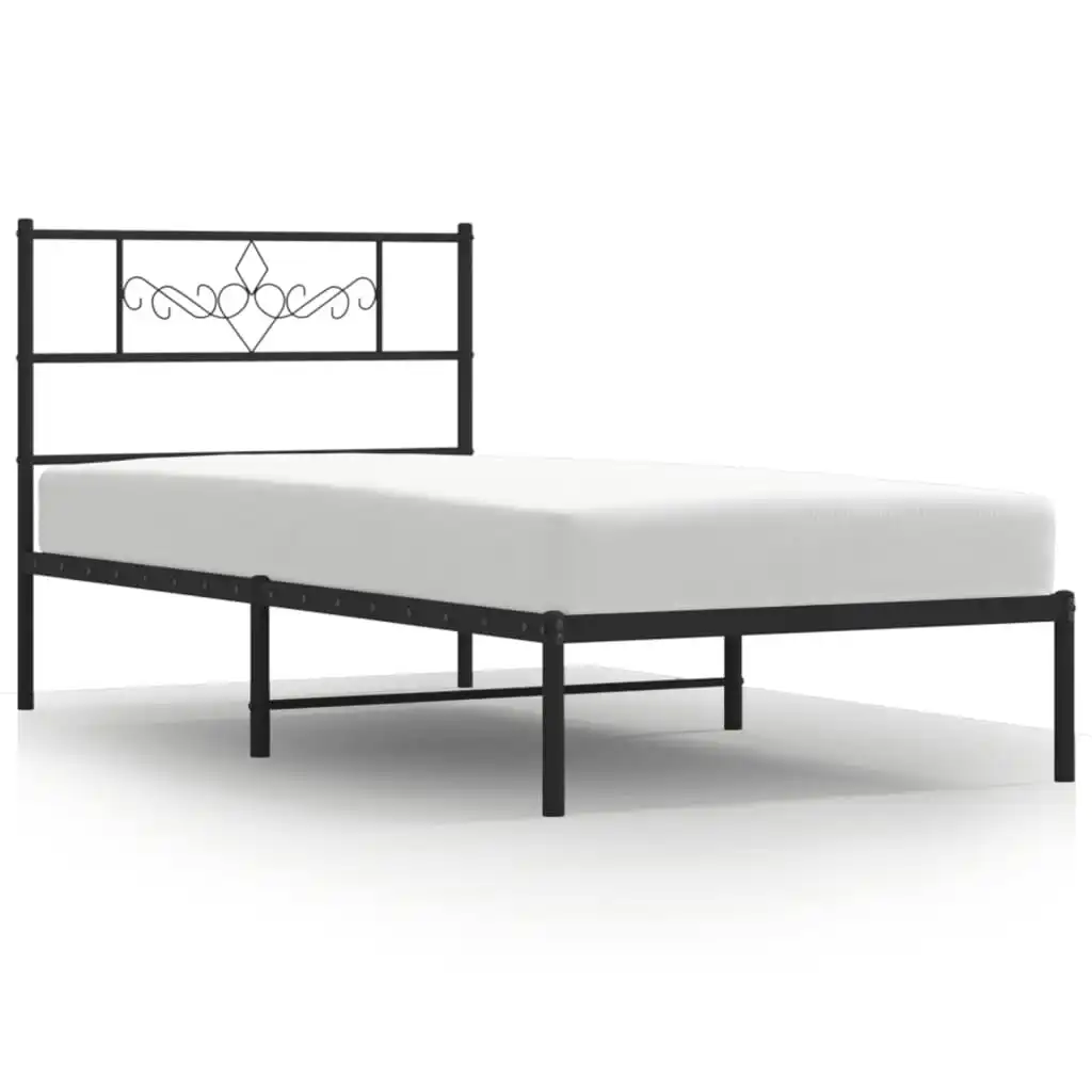 Metal Bed Frame with Headboard Black 107x203 cm 355263