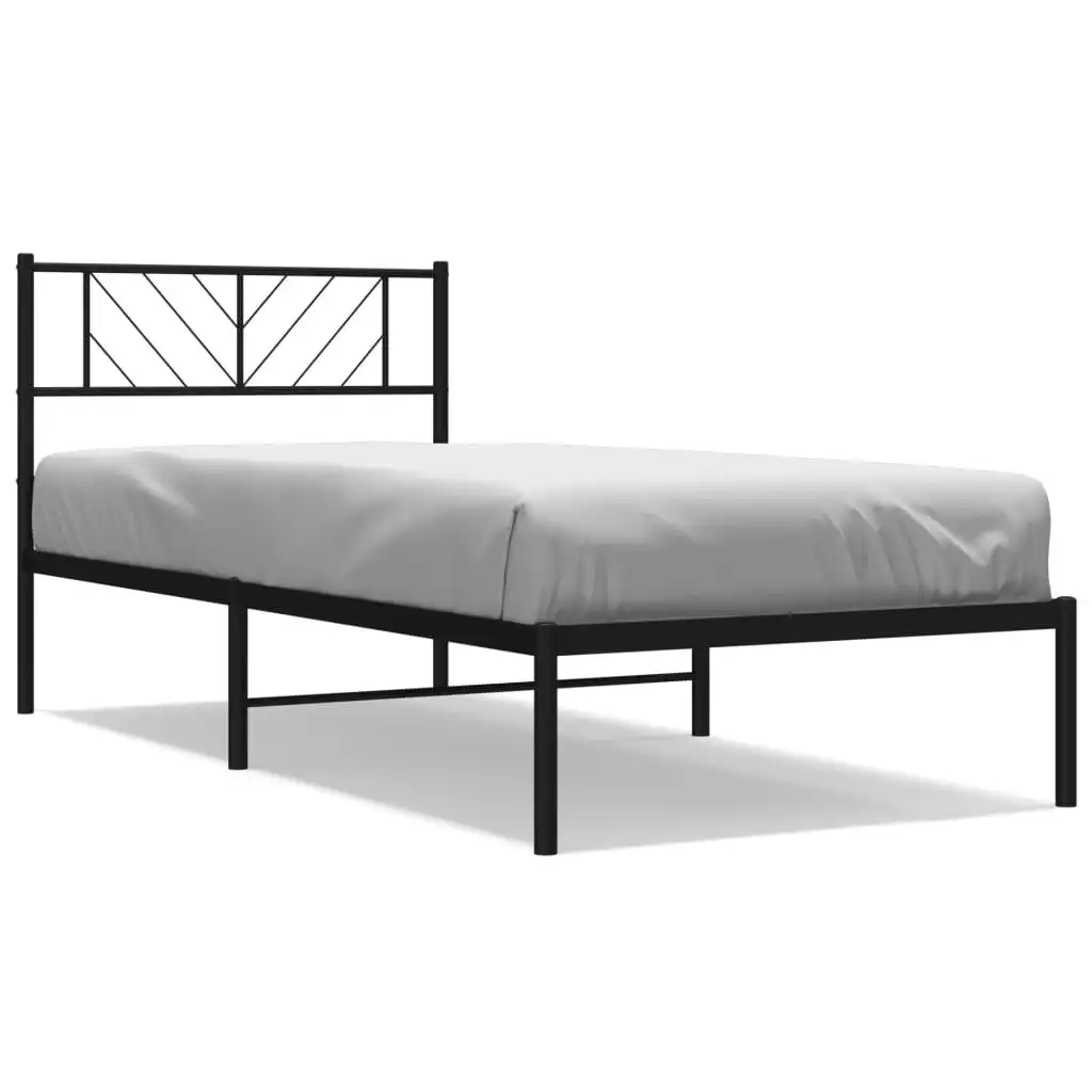 Metal Bed Frame with Headboard Black 107x203 cm 372175