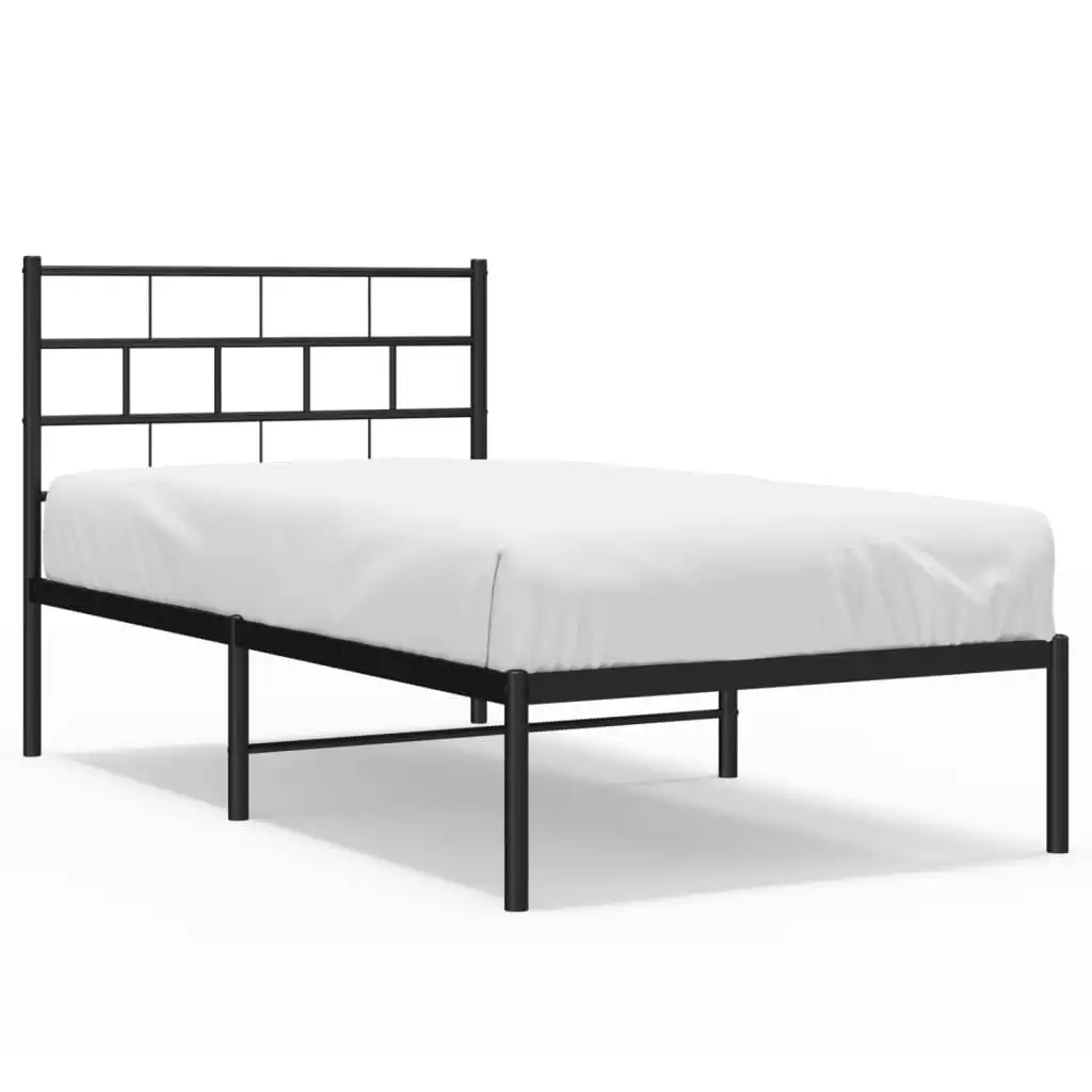 Metal Bed Frame with Headboard Black 107x203 cm 355655