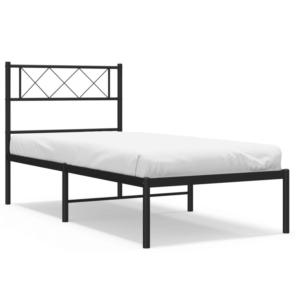 Metal Bed Frame without Mattress with Headboard Black 107x203 cm King Single 372273