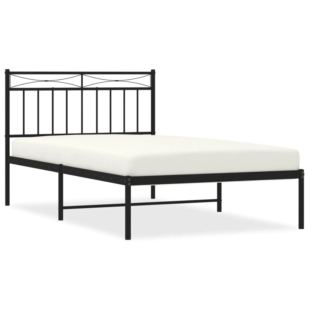 Metal Bed Frame without Mattress with Headboard Black 107x203 cm King Single 373687