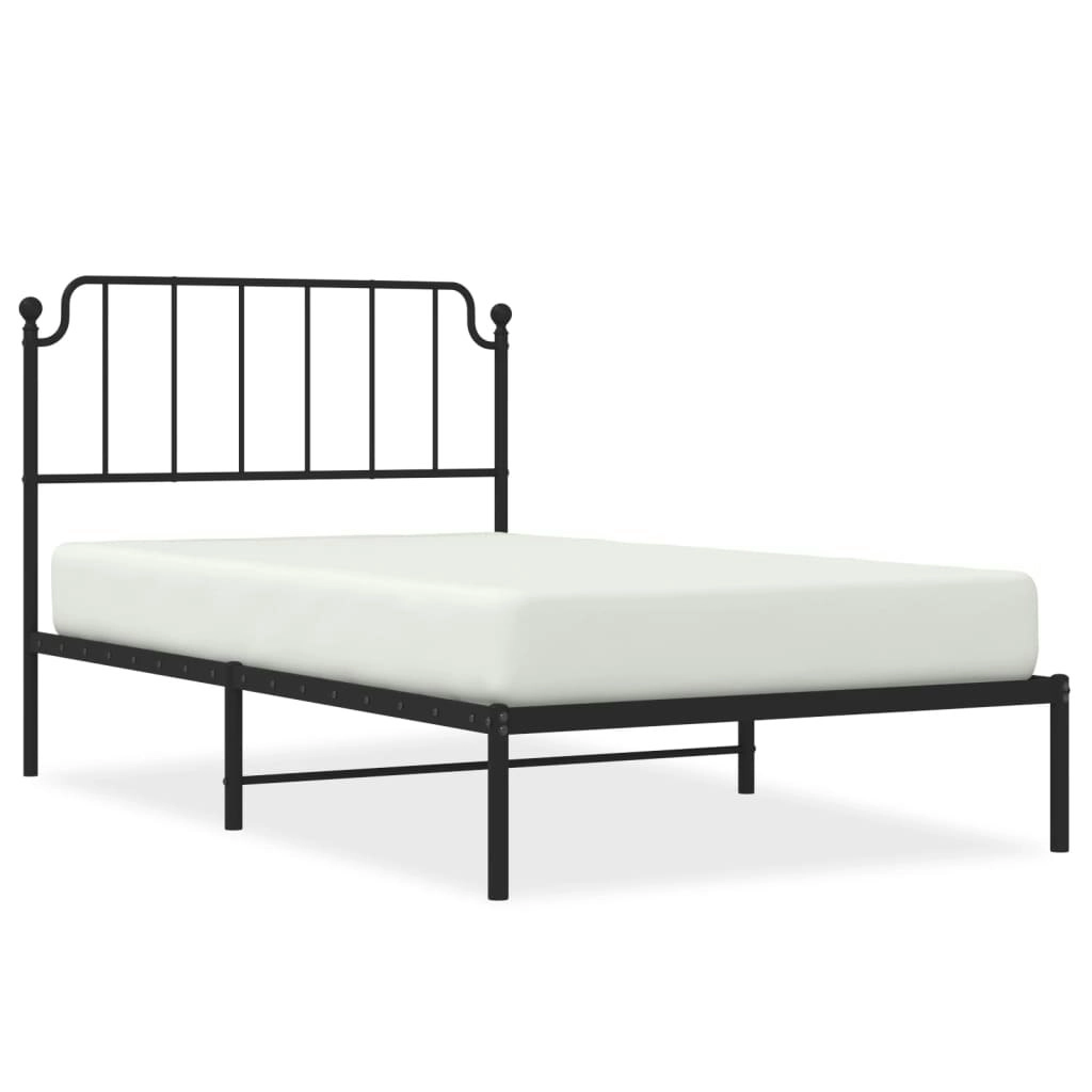 Metal Bed Frame with Headboard Black 107x203 cm 373883