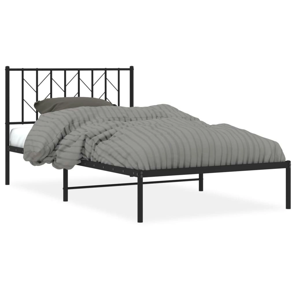 Metal Bed Frame with Headboard Black 107x203 cm 374433