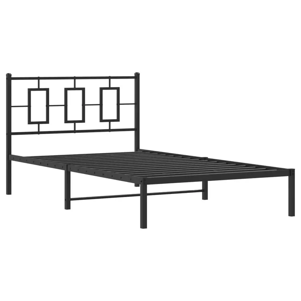 Metal Bed Frame with Headboard Black 107x203 cm 374237