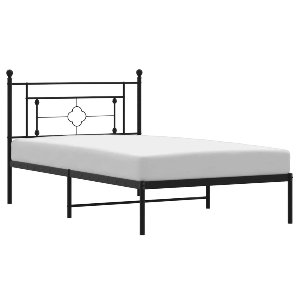 Metal Bed Frame with Headboard Black 107x203 cm 374335