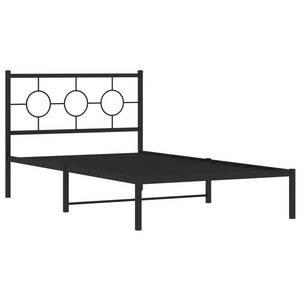 Metal Bed Frame with Headboard Black 107x203 cm 376222