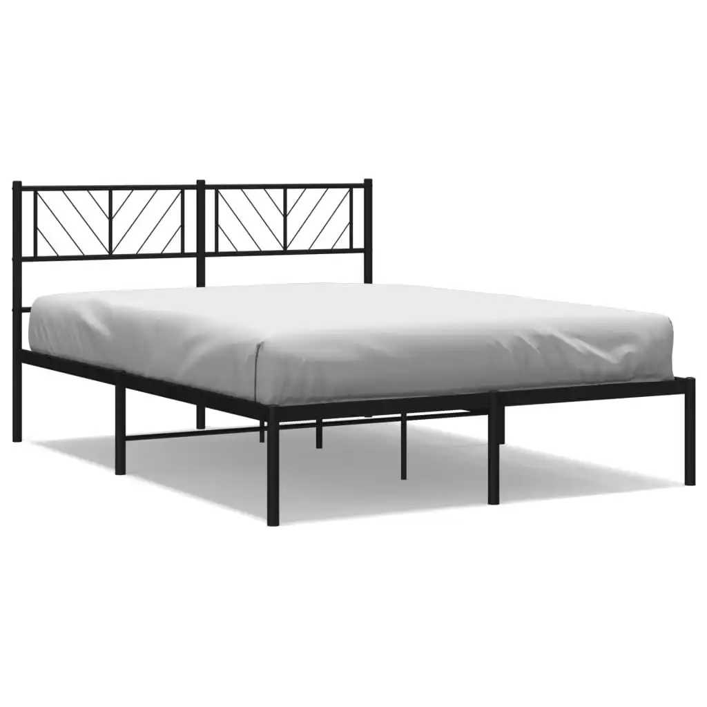 Metal Bed Frame with Headboard Black 135x190 cm 372178