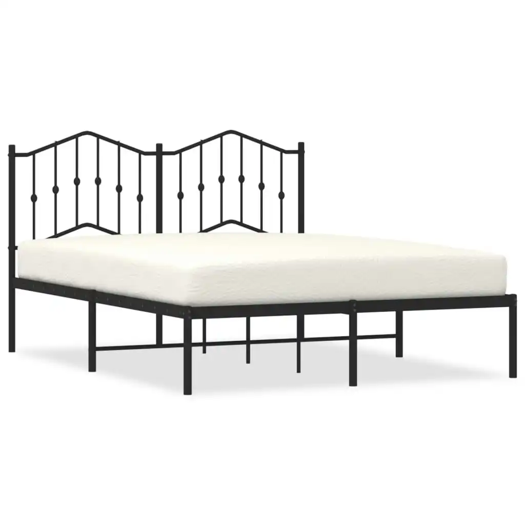 Metal Bed Frame with Headboard Black 135x190 cm 373788