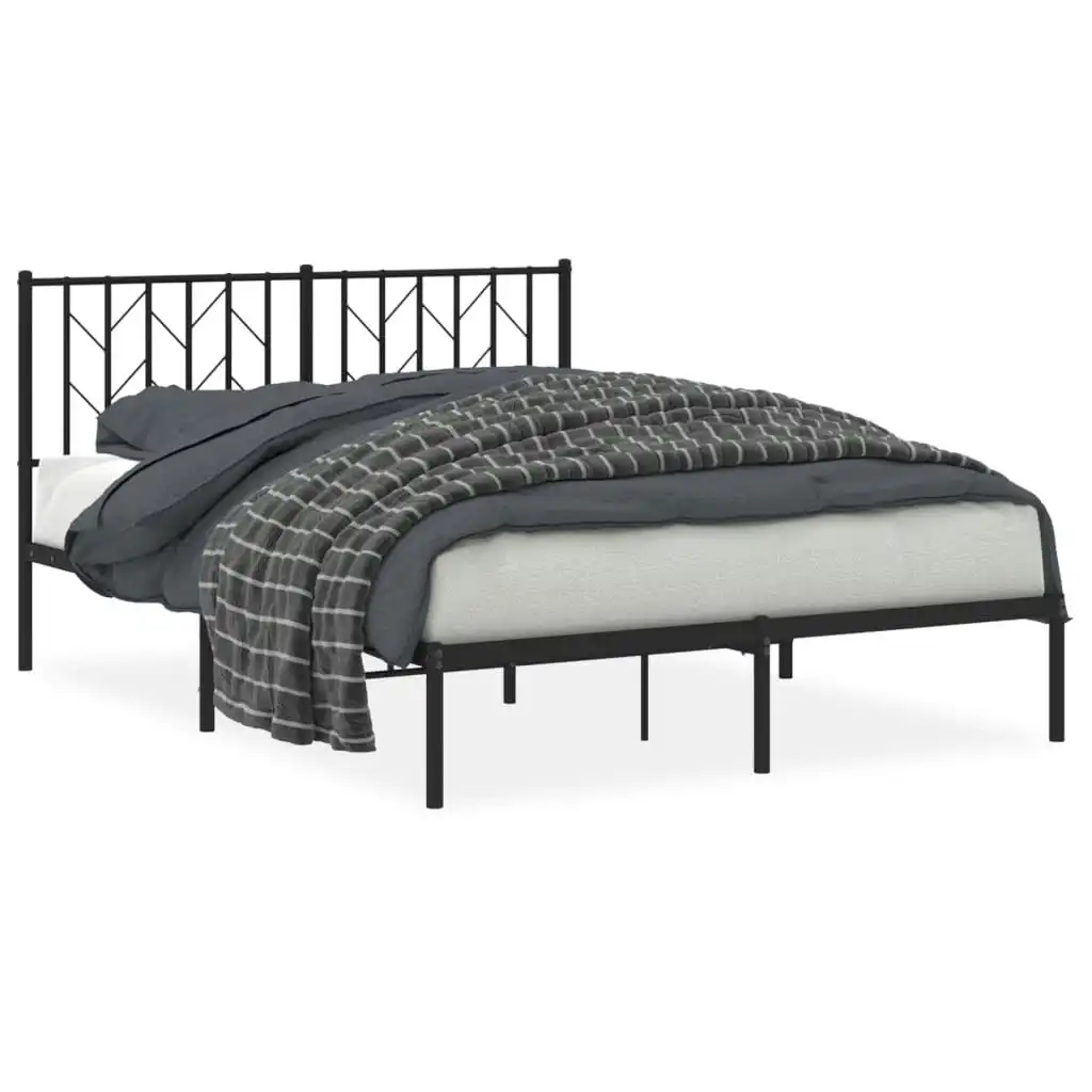 Metal Bed Frame with Headboard Black 135x190 cm 374436