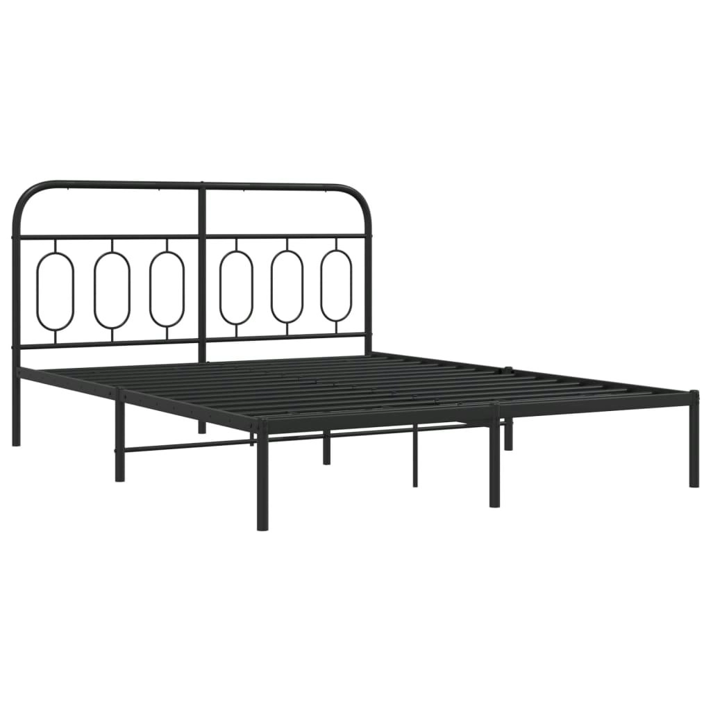 Metal Bed Frame with Headboard Black 135x190 cm 377116