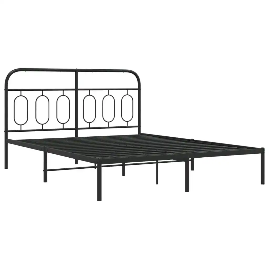 Metal Bed Frame with Headboard Black 135x190 cm 377116