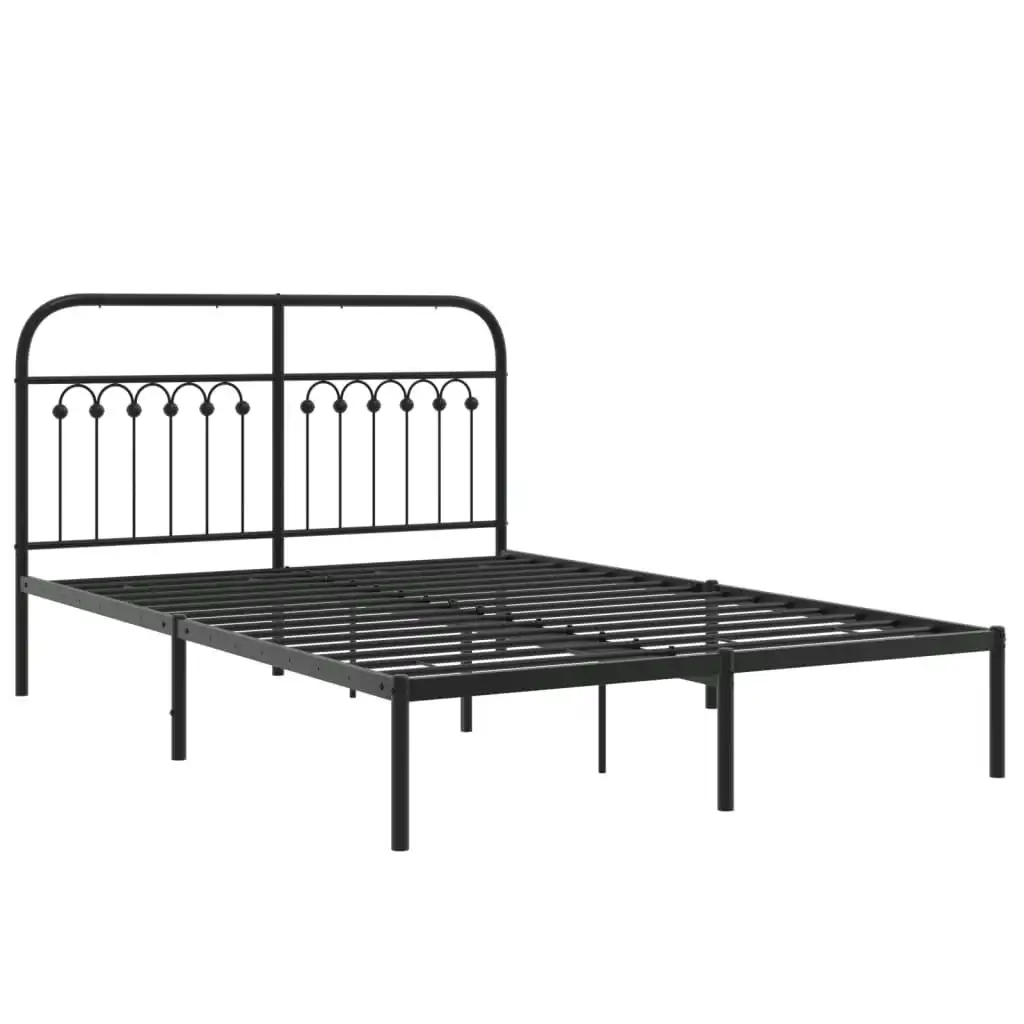 Metal Bed Frame with Headboard Black 135x190 cm 376599