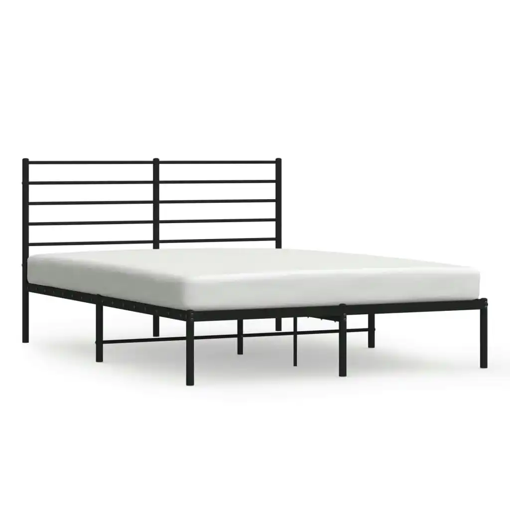 Metal Bed Frame with Headboard Black 137x187 cm Double Size 352318