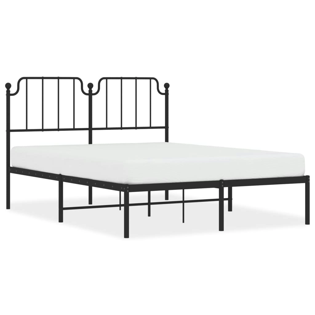 Metal Bed Frame with Headboard Black 150x200 cm 373889