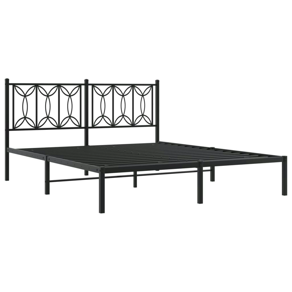 Metal Bed Frame with Headboard Black 150x200 cm 376130