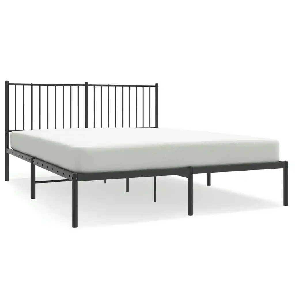 Metal Bed Frame with Headboard Black 153x203 cm Queen Size 350866