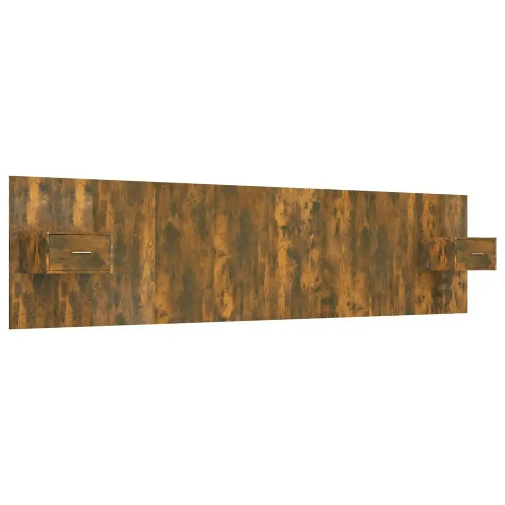 Bed Headboard with Cabinets Smoked Oak Engineered Wood 3115753