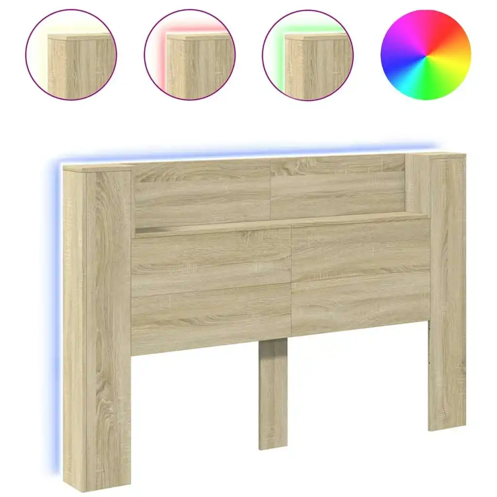 Headboard Cabinet with LED Sonoma Oak 160x16.5x103.5 cm 839254