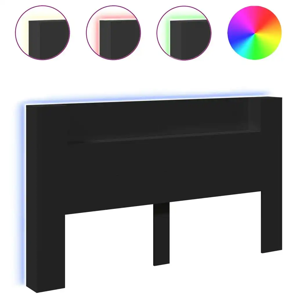 Headboard Cabinet with LED Black 180x16.5x103.5 cm 839260