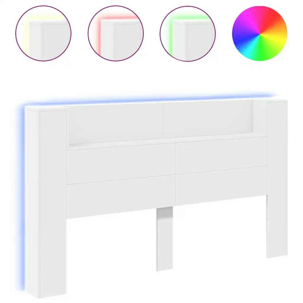 Headboard Cabinet with LED White 180x16.5x103.5 cm 839259