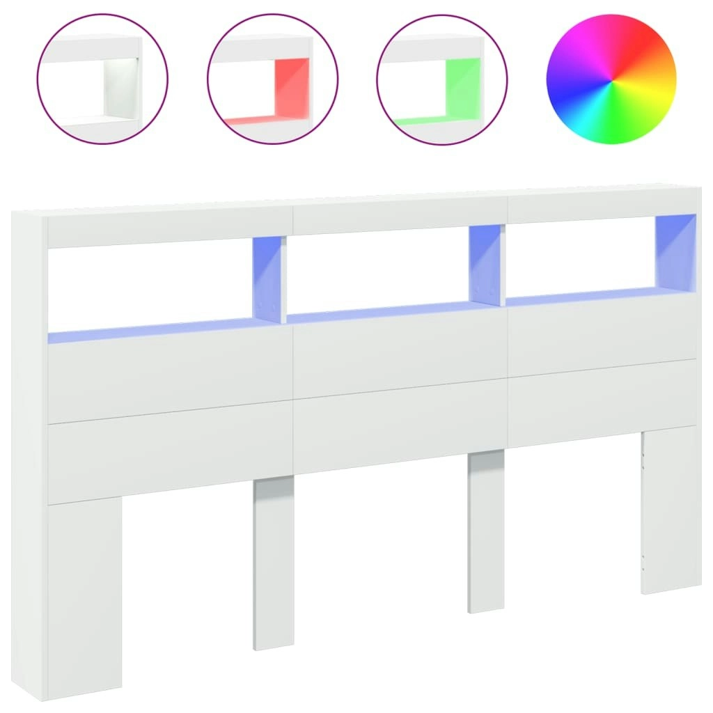 Headboard Cabinet with LED White 180x17x102 cm 839210