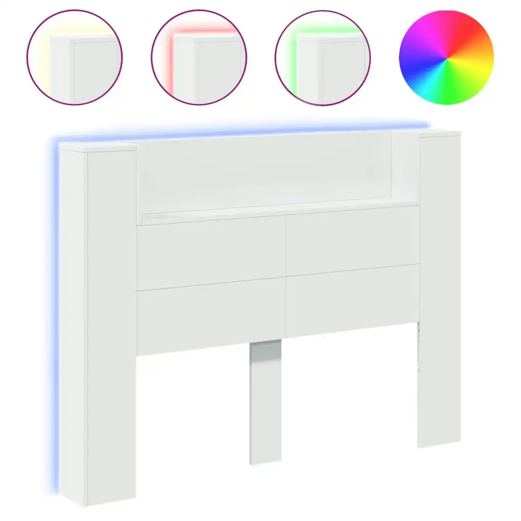 Headboard Cabinet with LED White 140x16.5x103.5 cm 839245