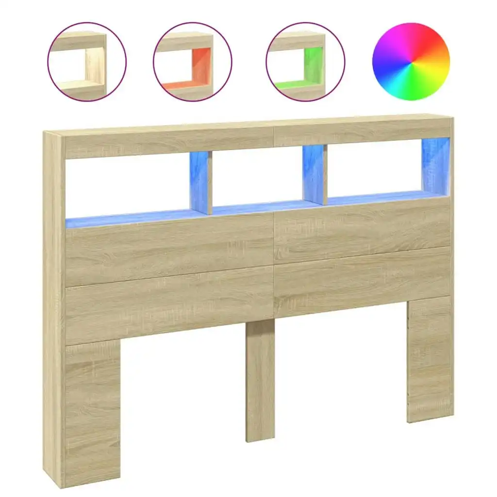 Headboard Cabinet with LED Sonoma Oak 140x17x102 cm 839198