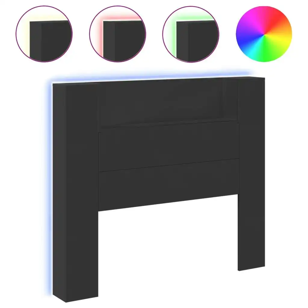 Headboard Cabinet with LED Black 120x16.5x103.5 cm 839239