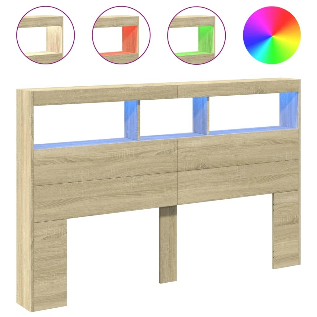 Headboard Cabinet with LED Sonoma Oak 160x17x102 cm 839205