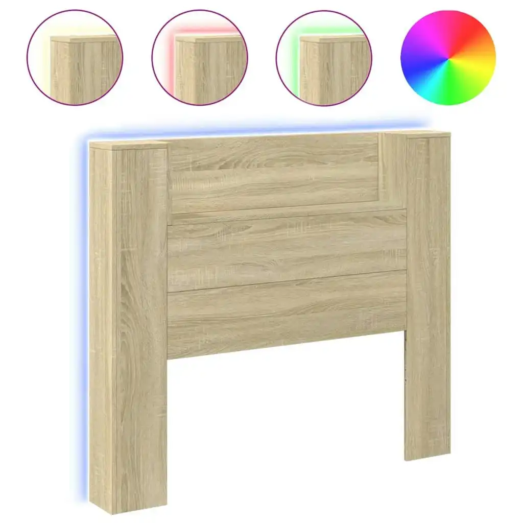 Headboard Cabinet with LED Sonoma Oak 120x16.5x103.5 cm 839240