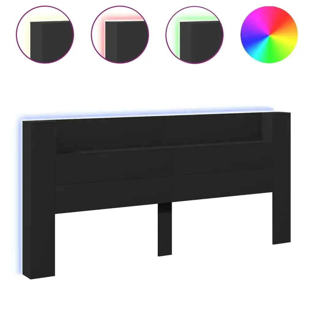 Headboard Cabinet with LED Black 220x16.5x103.5 cm 839274