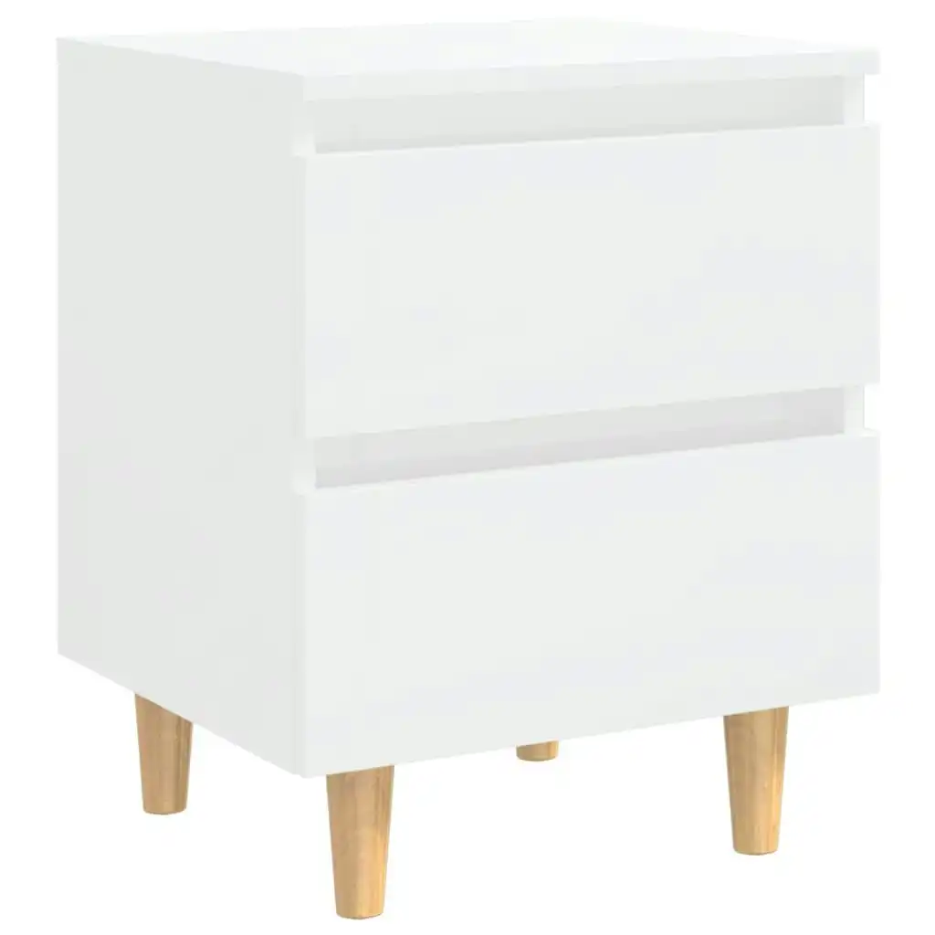 Bed Cabinet & Solid Pinewood Legs High Gloss White 40x35x50 cm 805863